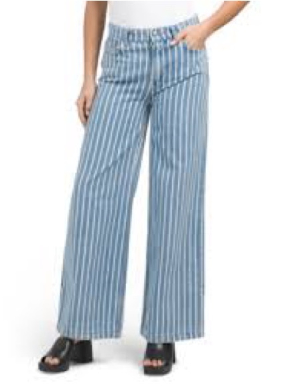 Michael Kors Blue & White Vertical-Stripe Wide-Leg Jeans